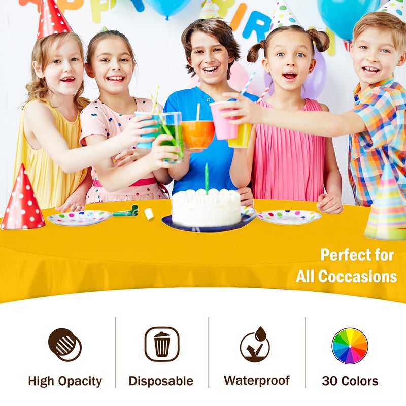Exquisite 12-Pack Premium Plastic Tablecloth 84in. Round Table Cover - Yellow - Image 5